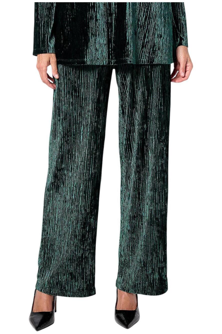 Dennis Basso Women's Stretch Velvet Wide Leg Pants Evergreen - Petite